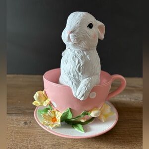 Charming Pink Teacup Rabbit Figurine